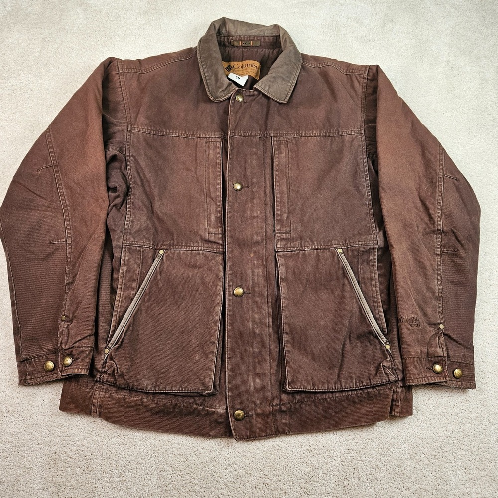 Y2K Columbia XCO Men L Brown Heavyweight Canvas Workwear Utility Barn Chore Coat